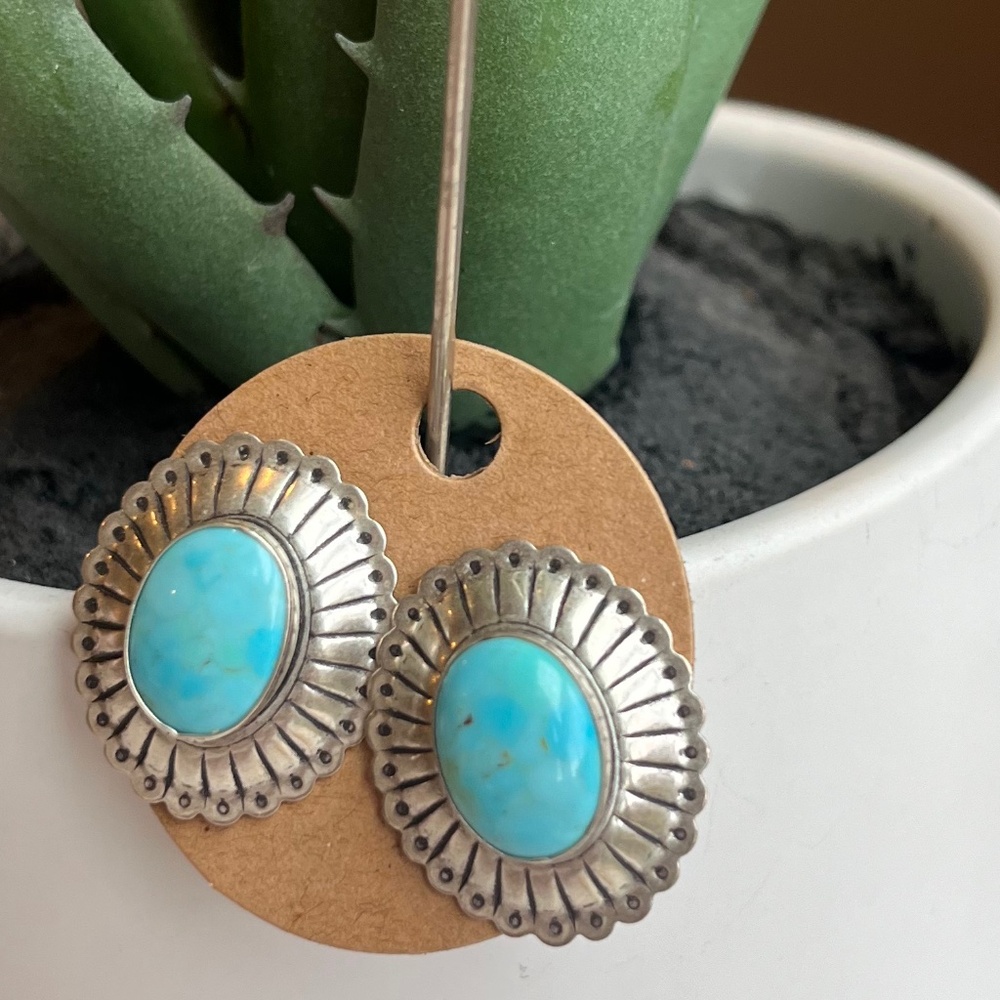 Sterling Silver and Turquoise Concho Earrings